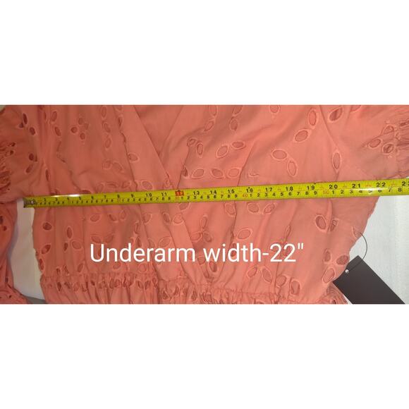 Eloquii Coral Dress Womens Sz 18 Eyelet Ruffles Romantic Boho Mini Tiered Bottom - Picture 14 of 16